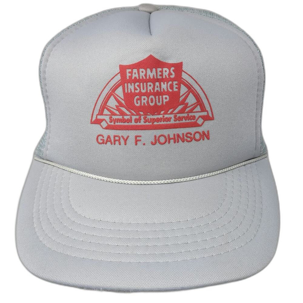 AmaPro Trucker Hat Gray One Size Farmers Insurance Gary F Johnson Snapback
